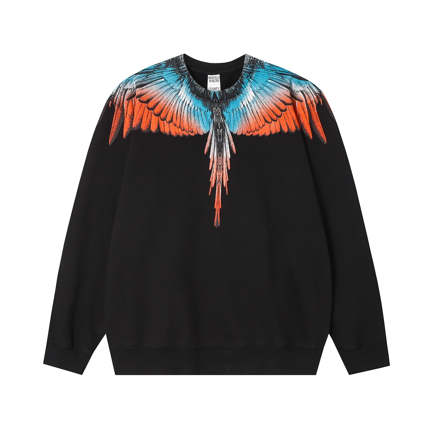 

2023 1:1 Super high quality New MB green orange gradual feather wings round neck pullover hoodie men and women the same