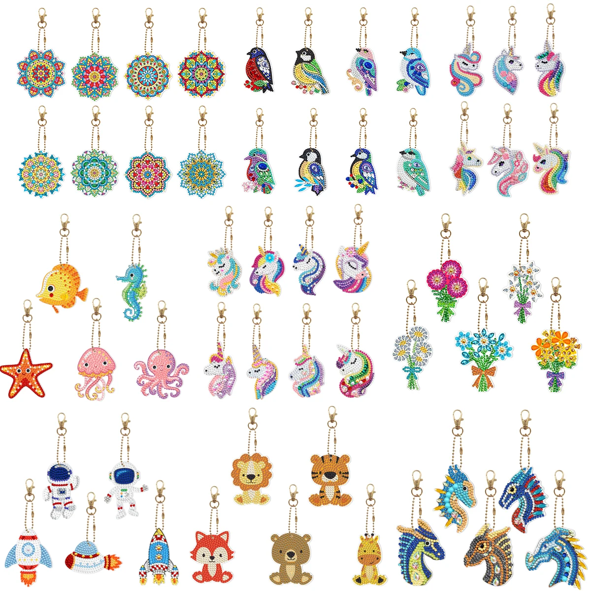 

New 5d Diamond Painting Keychain Animal Flower Keychain Double-sided Diamond Embroidery Rhinestone Mosaic Diy Pendant Gift