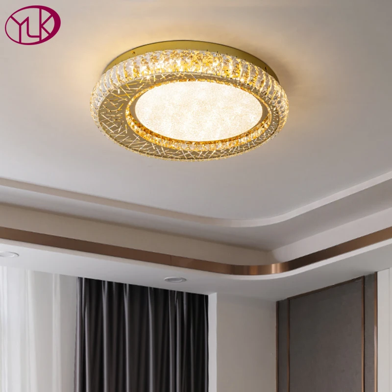 

Современная Потолочная люстра YOULAIKE для гостиной, роскошная круглая Золотая хрустальная лампа, оформление для дома, дизайнерский светодиодный Кристальный светильник