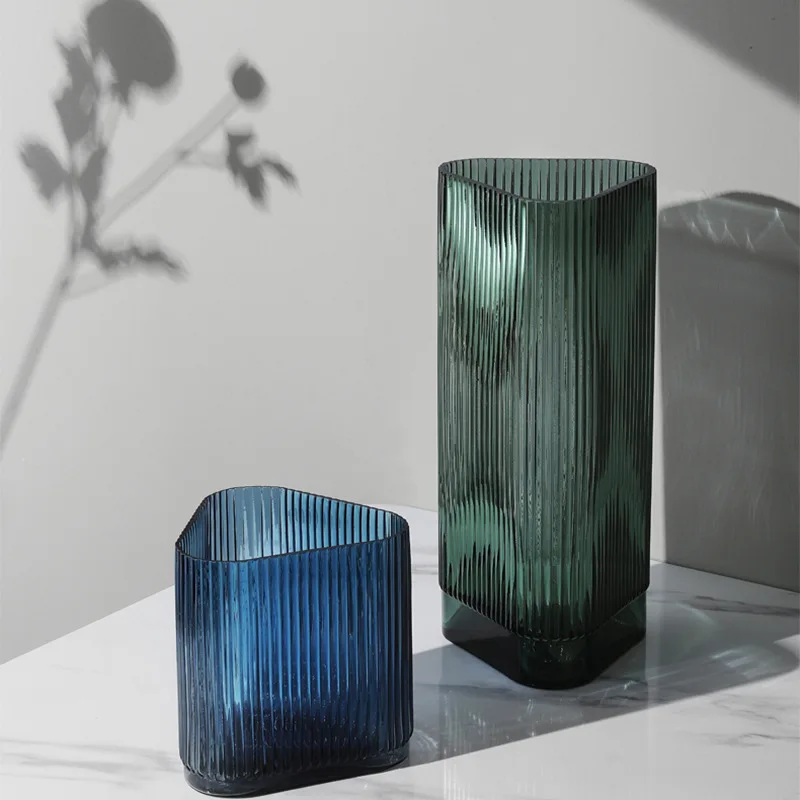 

Nordic Light Luxury Stripes Glass Vase Decoration Flower Arrangement Creative Living Room Flowers Hydroponic Flower Pot