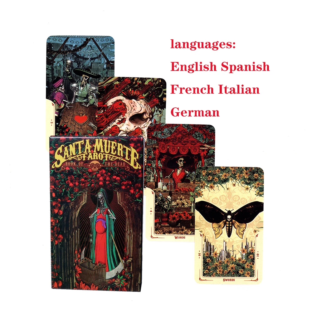 

Santa Muerte Tarot Cards Deck English Spanish French Italian German Divination Tools Card Book PDF Guide Version
