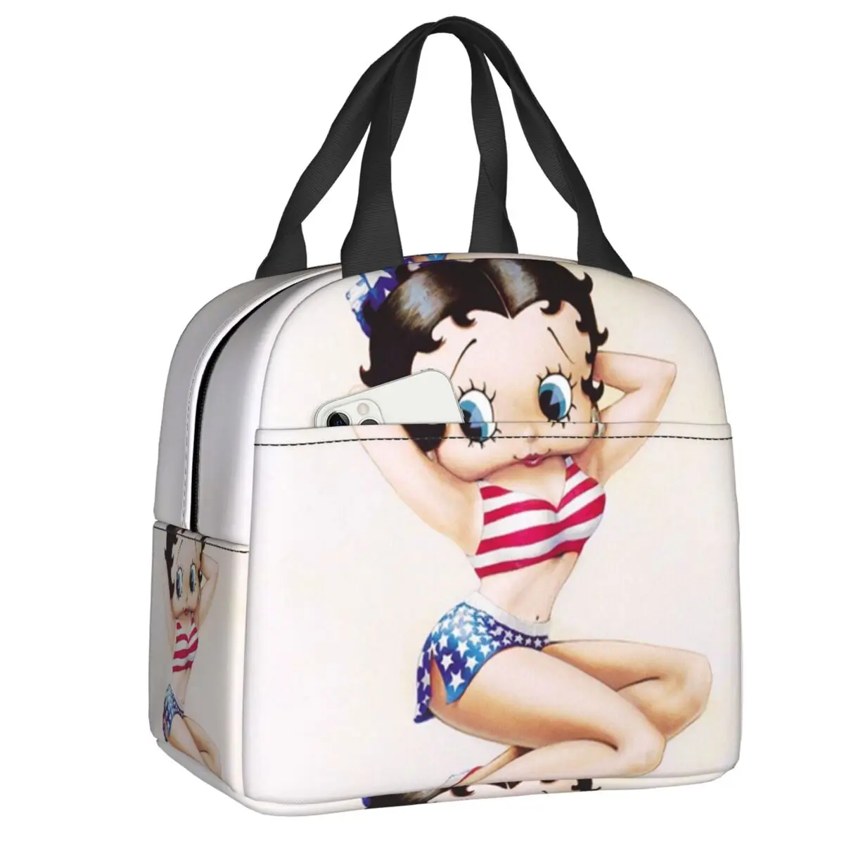 

Bettyboop, винтажные Мультяшные Изолированные сумки для ланча с графическим рисунком, Женский термоохлаждающий Ланч-бокс с анимацией для работ...