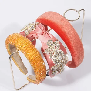 Luxury Baroque Orange Headband Hair Accessories Women Thickened Sponge Embroidery Prom Full Rhinestone Hairband Hair Hoop