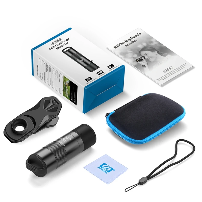 

APEXEL 6X 0. Closest Focus Telescope Optics Lens Monocular HD BAK4 Prism Telephoto For All Smartphones Hunting Camping Travel