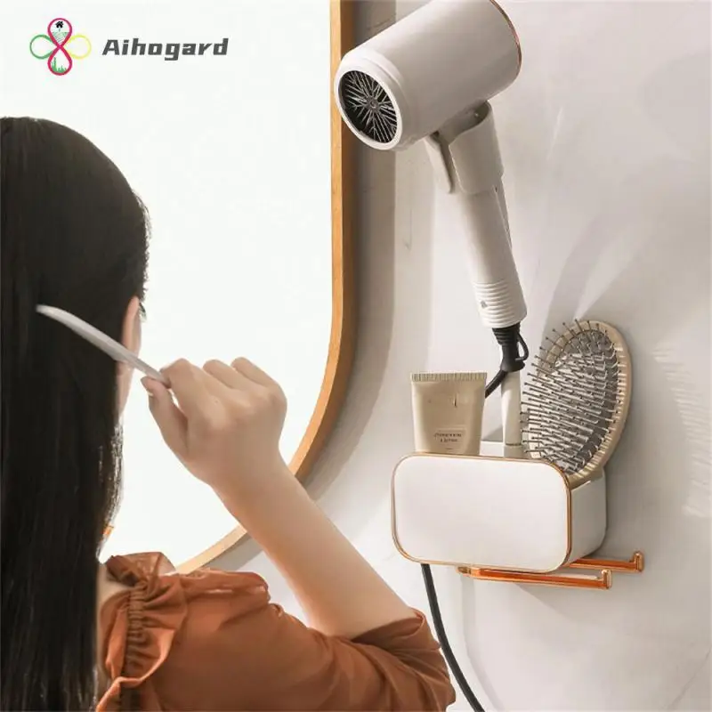

Wall Mounted Hair Dryer Rack Adjustable Hair Dryer Storage Rack Hole-free Self-adhesive Hair Dryer Holder Storage Rack