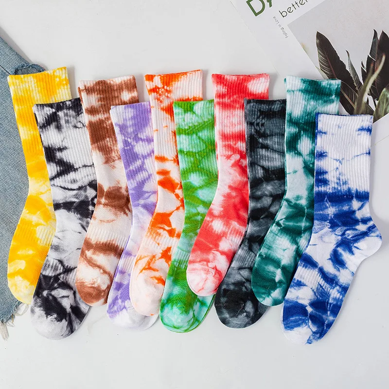 

100% algodão tie-dye tubo longo meias par ins esportes respirável e suor wicking meias hip hop street wear orgasmo meias