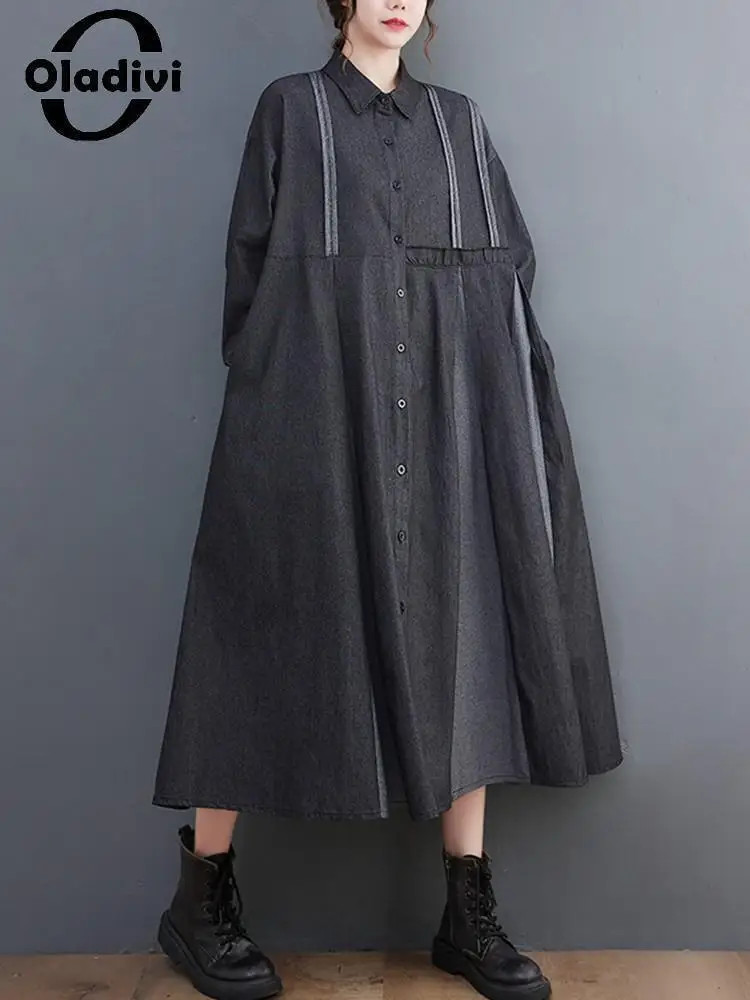 

Oladivi Long Sleeve Denim Trench Coat Women 2022 Spring Autumn New Casual Loose Overcoat Vintage Ladies Oversized Jean Coat 9593
