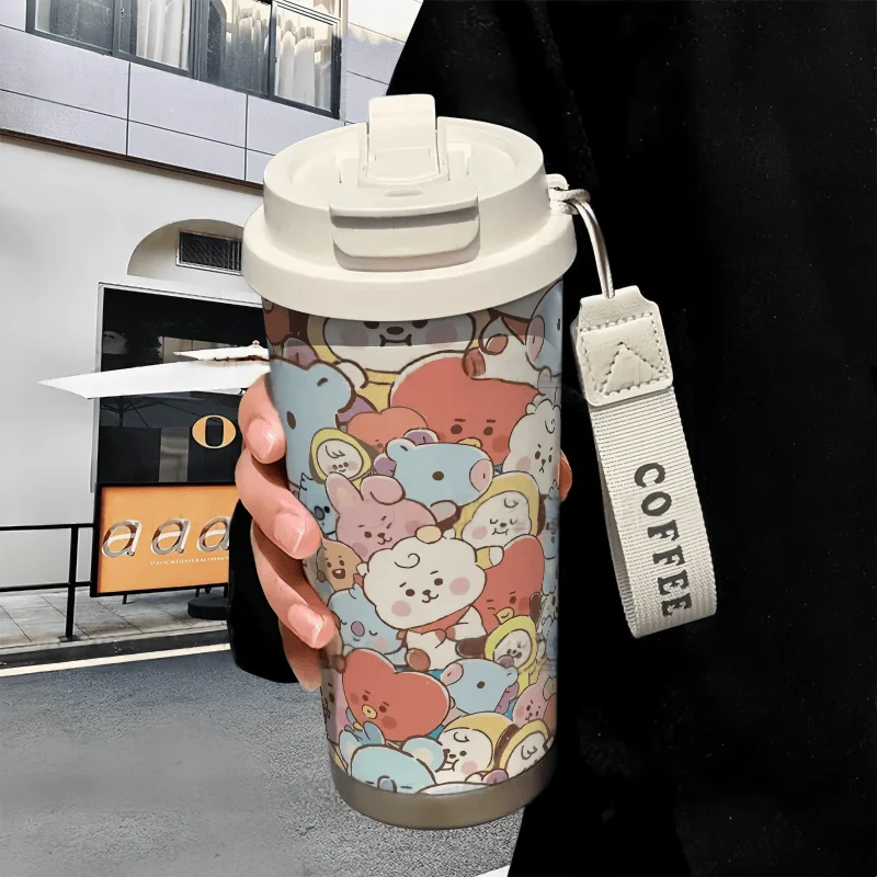 Фото 520 мл Bt21 Изолированная чашка из нержавеющей стали Kawaii TATA CHIMMY COOKY Спорт на открытом воздухе Портативная двухслойная чашка для воды большой емкости №3