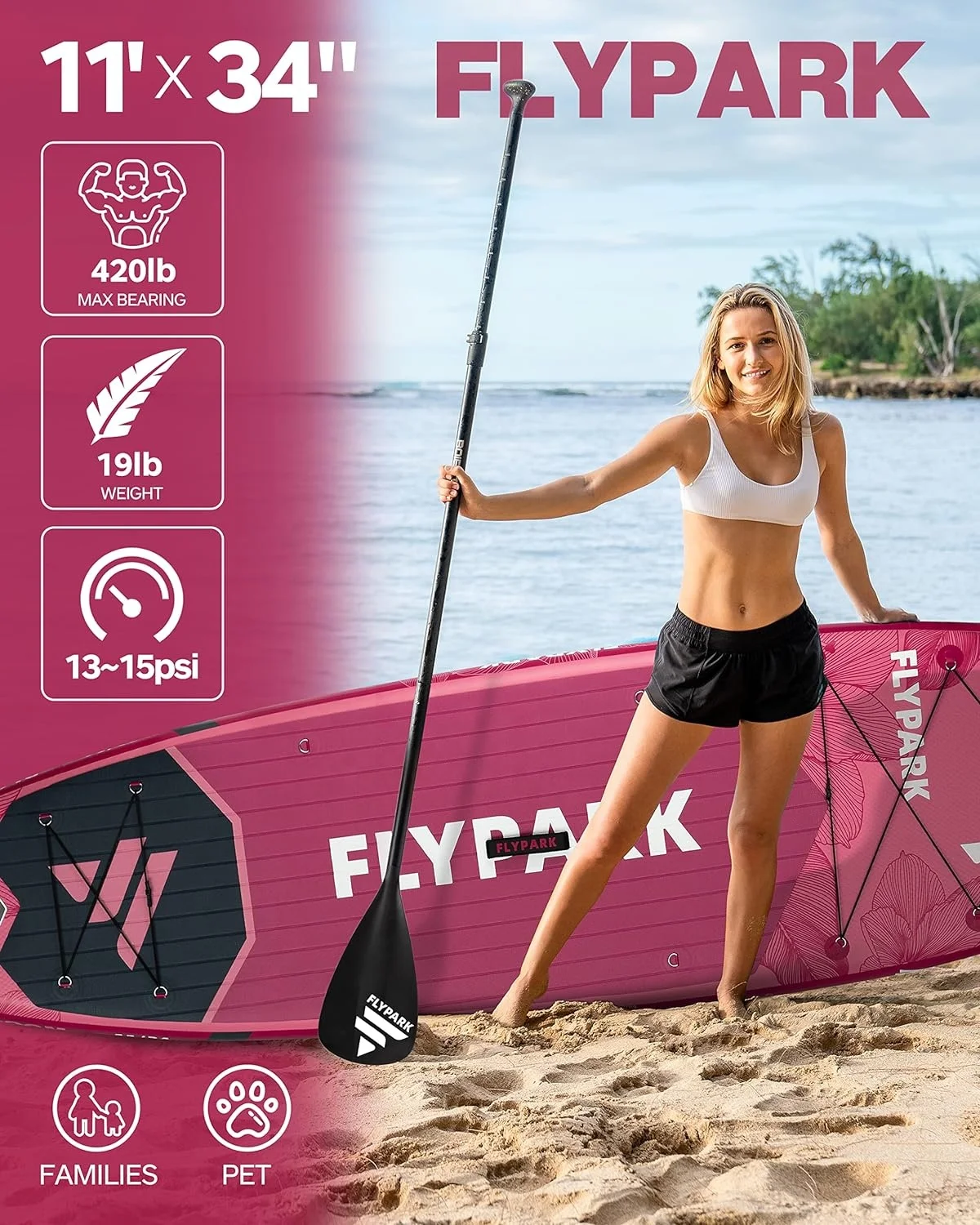 11-футовая розовая надувная доска для серфинга SUP приятная домашних животных