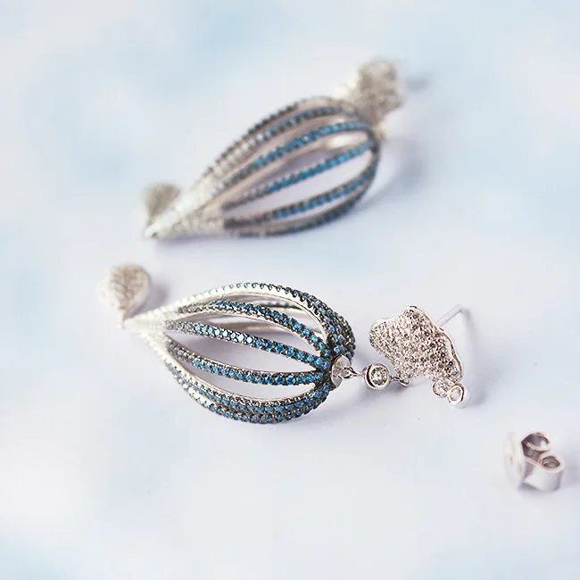 

Lind 100% 925 Sterling Silver New Style Hot -air Balloon Drop Earring Sapphire cz Eemstones Earrings Jewelry For Women