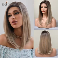 easihair long bob blonde lace front wigs for women partial straight synthetic wigs for women daily cosplay party heat resistant