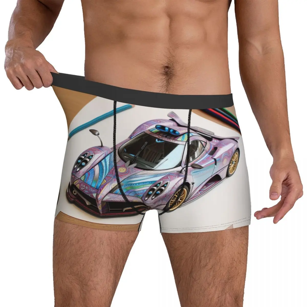 

Speed Sports Car Underwear Colored Cartoon Pencil Art Men Underpants Print Stretch Boxer Shorts Quality Shorts Briefs Large Size