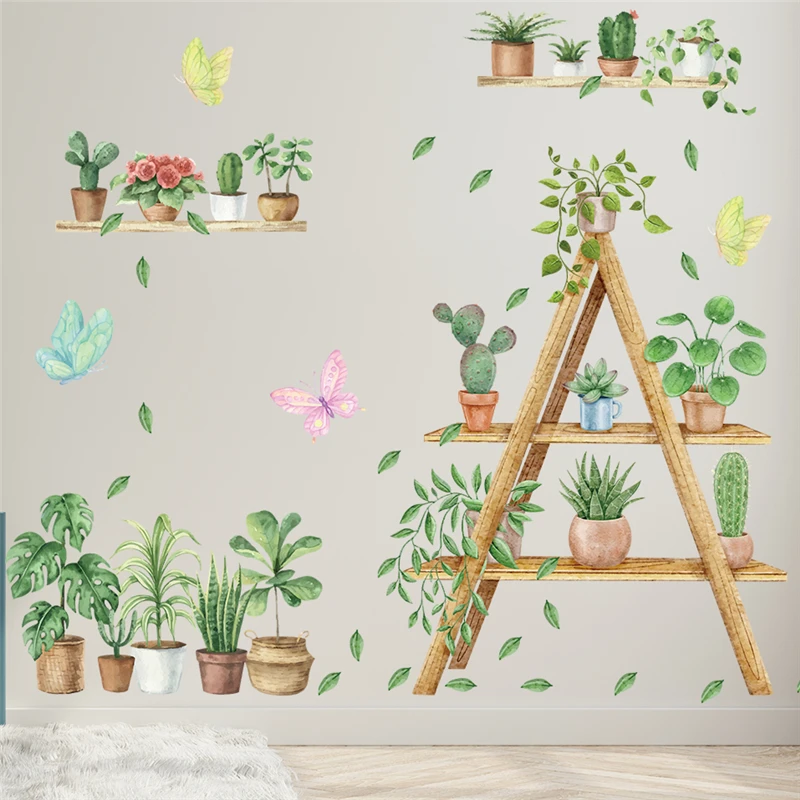 

Vivid Green Plants Flowers Butterfly Wall Stickers For Shop Office Home Decoration Scenery Mural Art Pvc Decals Pastoral Poster