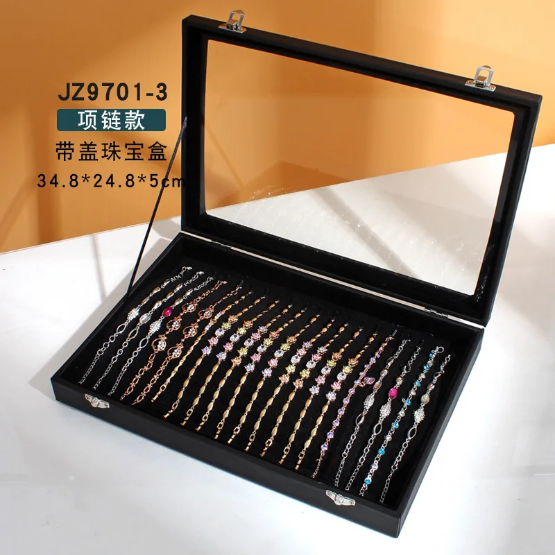 Fashion Velvet Jewelry Box With Cover Glass Flip Jewelry Box Ring Box Bracelet Earring Storage Box Display Box Jewelry Organizer