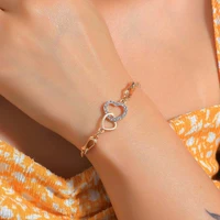 zircon double heart bracelets for women girls stainless steel color chain bracelet femme wrist wedding party jewelry gift