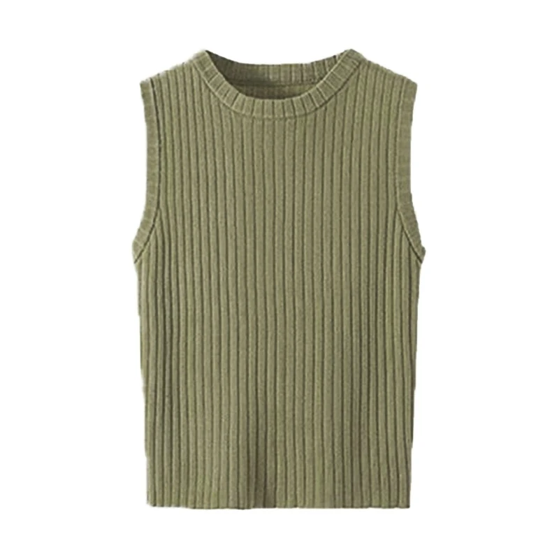 

Women Ribbed Knitted Sleeveless Crop Tank Top Round Neck Simple Solid Color Stretchy Slim Fit Basic Sweater Vest Shirts