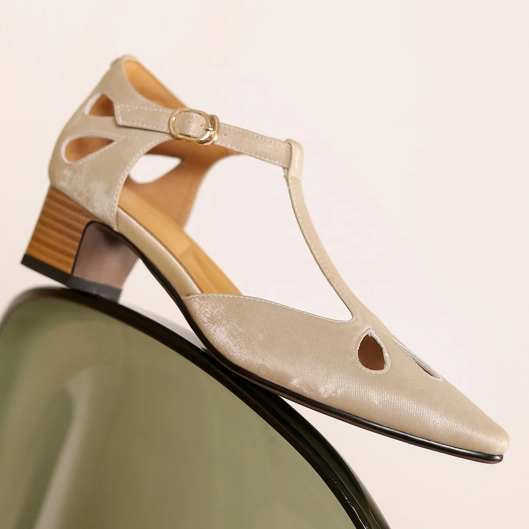 Женские босоножки из натуральной кожи с Т-образным ремешком и острым носком