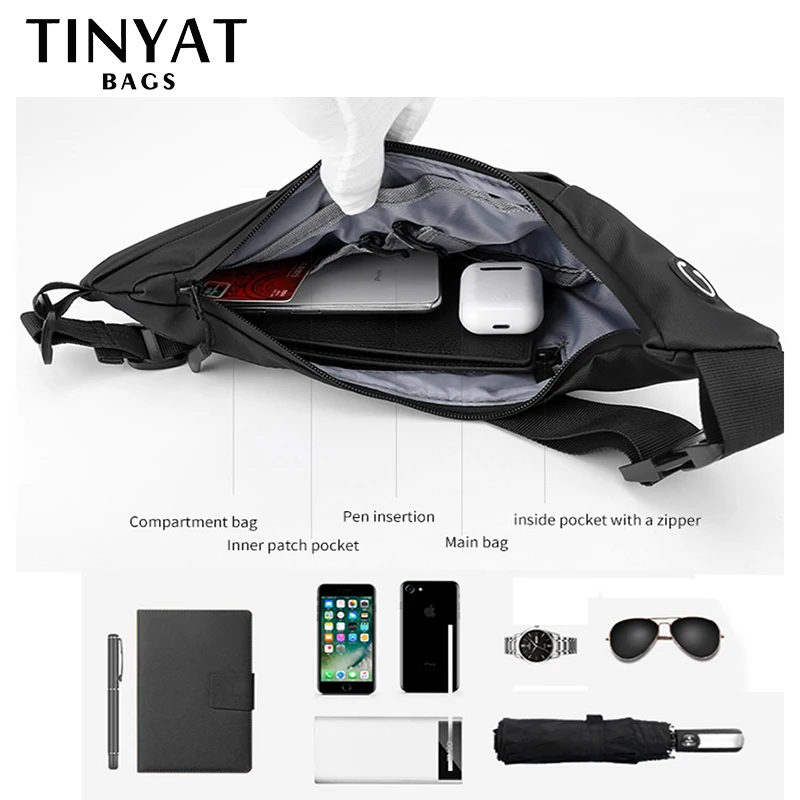 TINYAT Nylon Crossbody Bag For Men Designer New Male Messenger Bag Waterproof Travel Chest Pack Purse Phone Husband Shoulder Bag