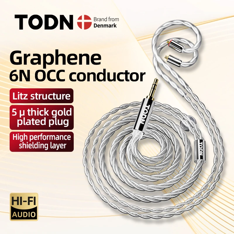 TODN HiFi аудио кабель для обновления наушников 4-жильный графеновый посеребренный