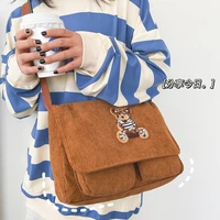 women ins vintage cute bear shoulder bag girl student corduroy messenger bag korean casual bag
