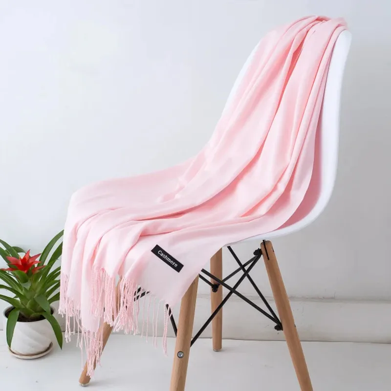 Модный Однотонный Женский Шарф Зимний Хиджаб Длинные Шали С Кисточками