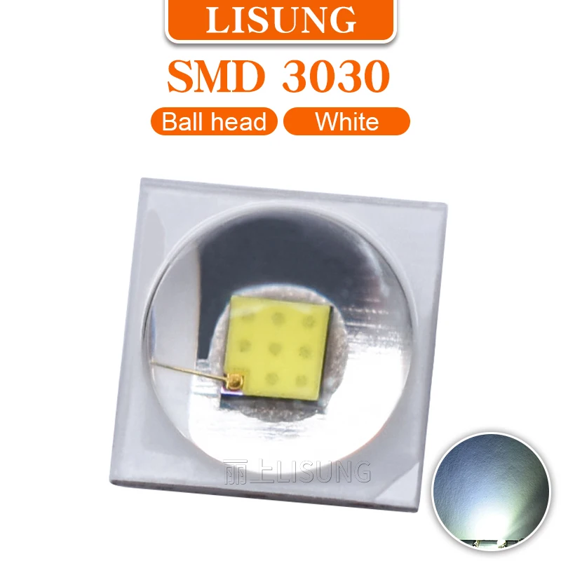 

10pcs/bag High Power 1W 1 Watt Smd 3030 Led Chip Super Bright White Light with Lens Spotlight Flashlight Lamp Beads