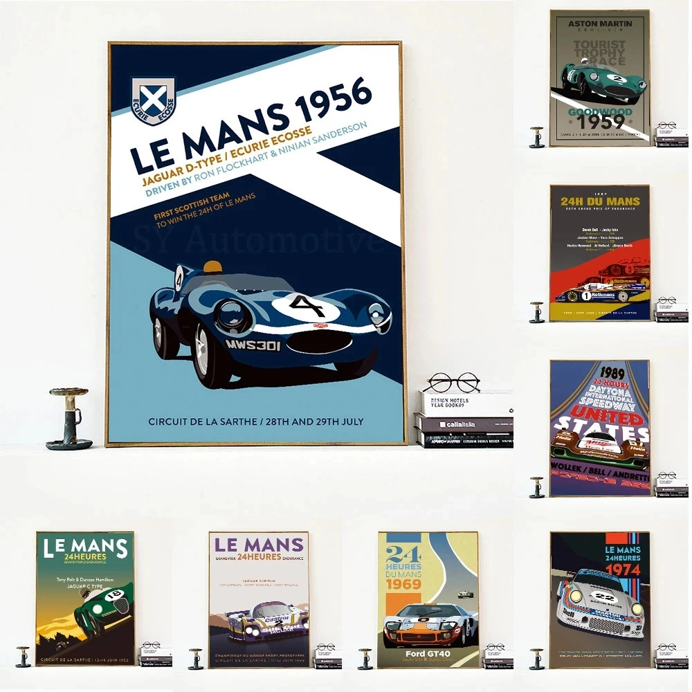 

Постер Le Mans 24 часа, винтажная Картина на холсте гоночный автомобиль, классические мотоспорты, настенные художественные принты, картина для ...