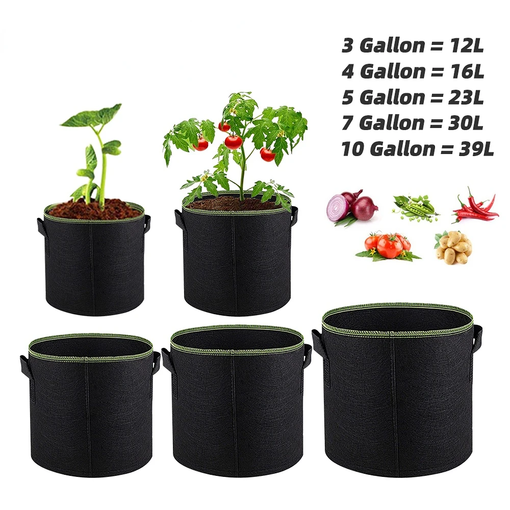 2023 New 3/4/5/7/10 Gallon Felt Grow Bags Gardening Fabric G