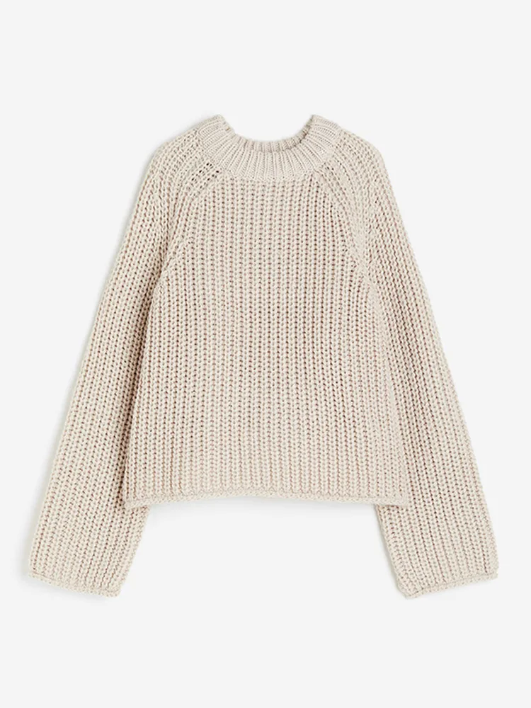 Однотонный свободный женский свитер с круглым вырезом повседневный вязаный