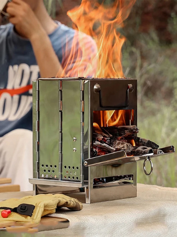 

Деревянная горелка для кемпинга, складная Мини-горелка из нержавеющей стали на древесном угле для кемпинга, портативная деревянная печь дл...