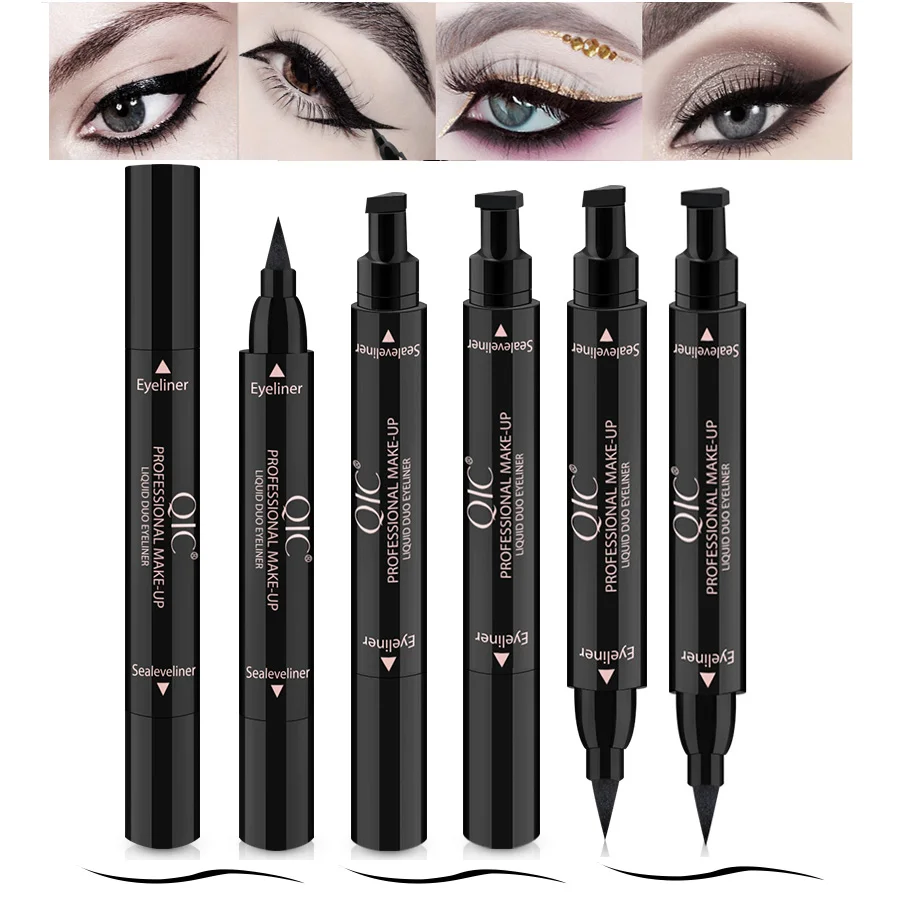 

QIC Makeup Eyeliner Stamp Cat Eyes Double-headed Winged Seal Eye Liner Waterproof Eyeliners Template Make up Cosmetics Tool Pen