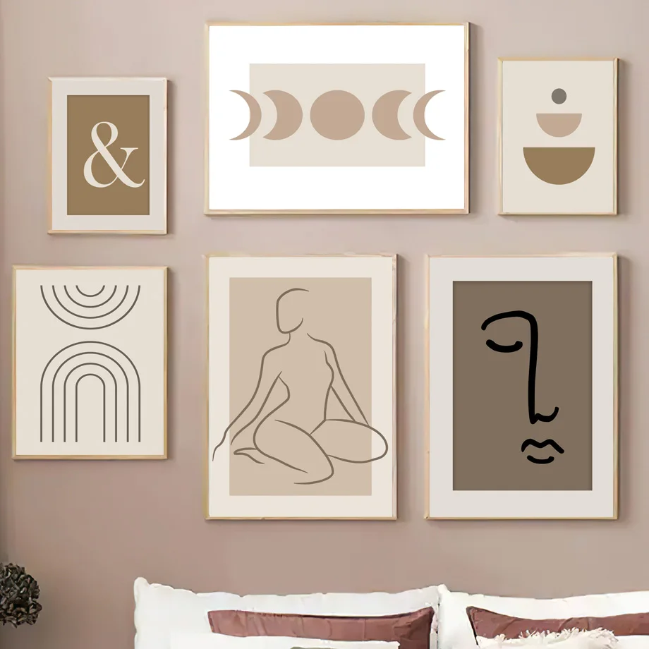 

Абстрактные Геометрические линии Радуга женщина лицо руки картины на холсте и принты Настенная картина гостиная домашний декор