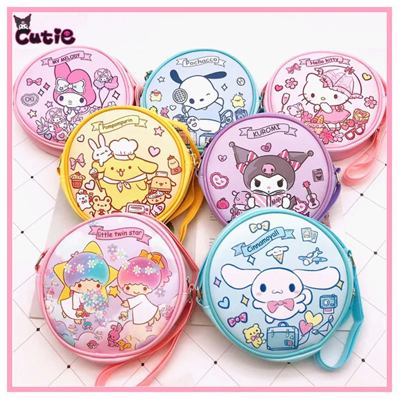 

Аниме Sanrioed мультяшная круглая сумка через плечо из ПУ мультфильм милая My Melody Kittys Cat Kuromi Cinnamoroll Детская сумка для хранения подарок для девочки