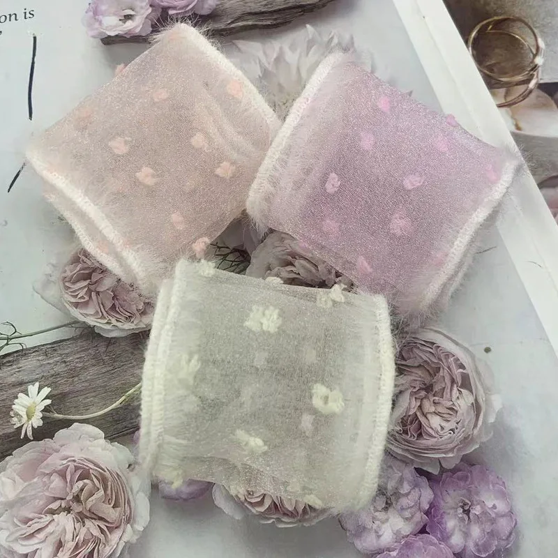 Лента из органзы с меховыми крапками для поделок ручной работы повязки на голову