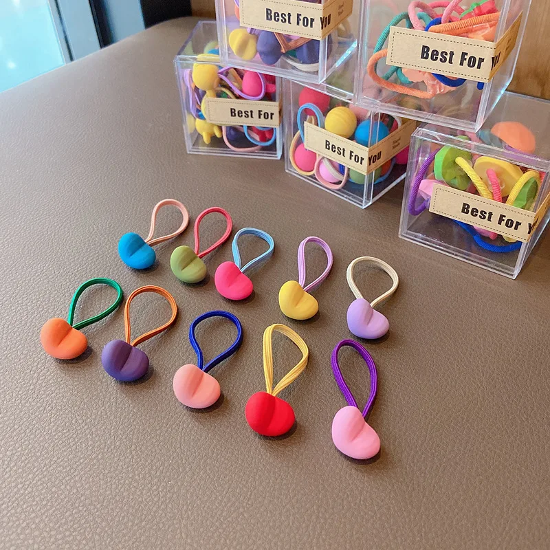

10pcs/Set Cute Heart Shaped Frosted Bead Pendant Hair Rope For Girls Fashion Candy Color Geometric Elastic Hair Bands Headwear