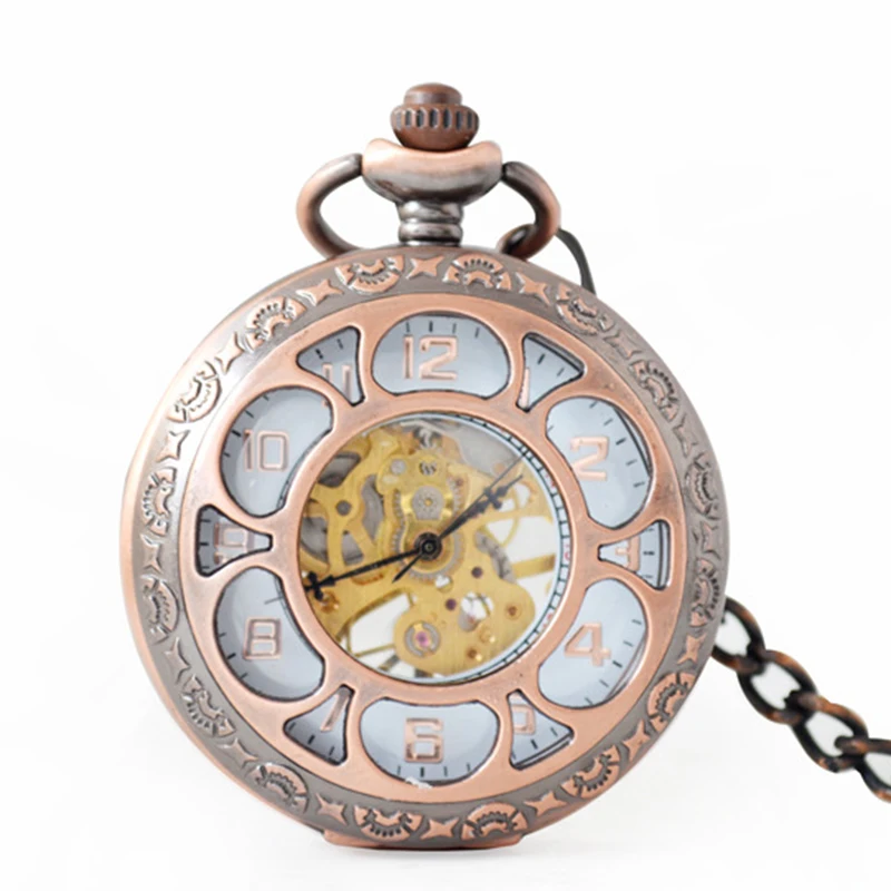 Luxury Steampunk Flower Mechanical Pocket Watch for Men Women Hollow Skeleton Case Roman Numerals Dial Fob Chain Pendant Clock