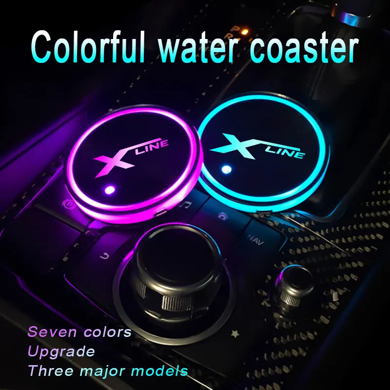 

7 Colors Led Luminous Coasters Cup Holder For KIA X-Line 2008-2015 2017 Car Logo Auto Accessories 2 Pcs Atmosphere Light