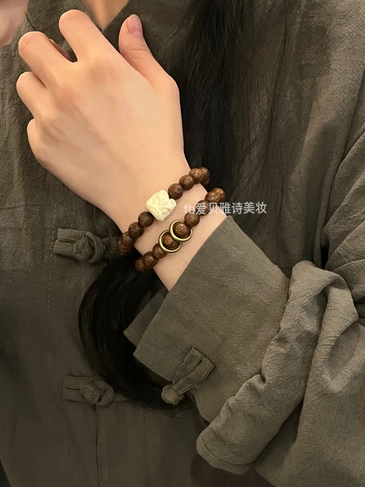 Браслет Nanmu из натурального сандалового дерева золотистого и Шелкового цвета с