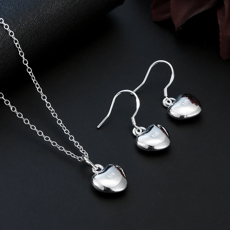 

Hot selling high quality 925 sterling silver heart necklaces earrings for women fashion Designer party wedding Jewelry Sets gift