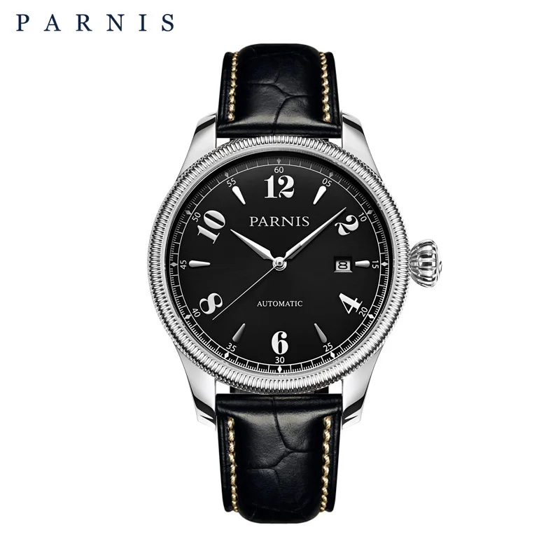 

Часы наручные Parnis Мужские механические с автоподзаводом, календарем и кожаным ремешком, с коробкой, 42 мм, 2022