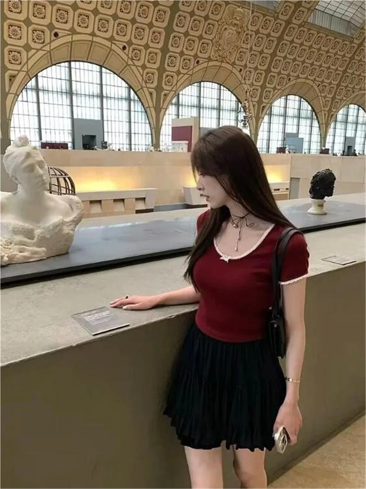 Женский кружевной топ с коротким рукавом Белый Кружевной укороченный круглым