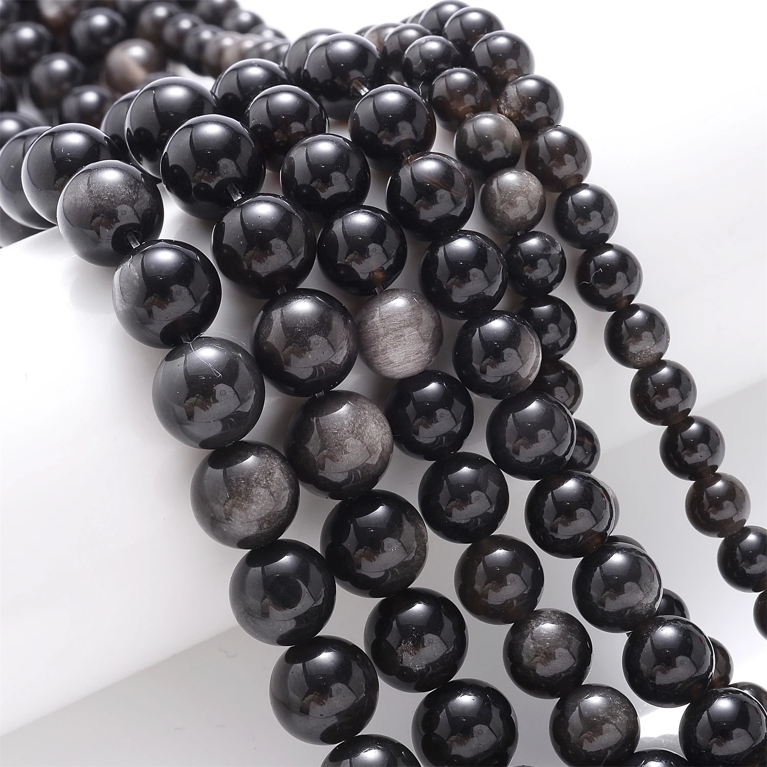 

Natural Silver Color Obsidian Stone Round Beads 15”Strand For Jewelry Making Spacer Loose Beads 6 8 10 mm Diy Bracelet Necklace