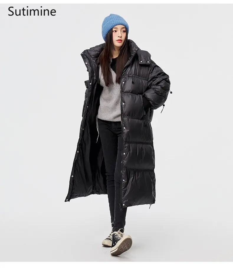 Black Winter Coat for Women Office Lady Down Cotton Jacket Women's Warm Stand Collar Over Knee Casual Coat Winter Clothes Women