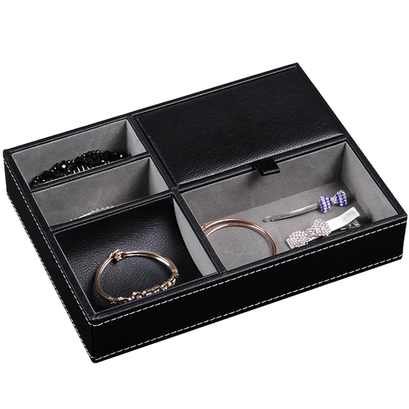 

Leather Jewelry Tray Storage Organizer Ring Earring Necklace Bracelet Watch Display Multi-functional Other Accessories Show Case