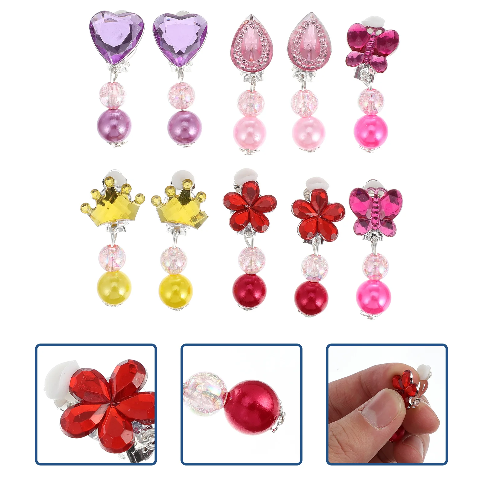 

Earrings Clip Girls Kids Play Jewelry Little Girl Toddler Ear Pendants Up Dress Pretend Set Children Crystal Earring 6 Stick Non