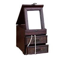luxury retro vanity box desktop storage box jewelry drawer wood creative jewelry storage box case double layer with mirror gift