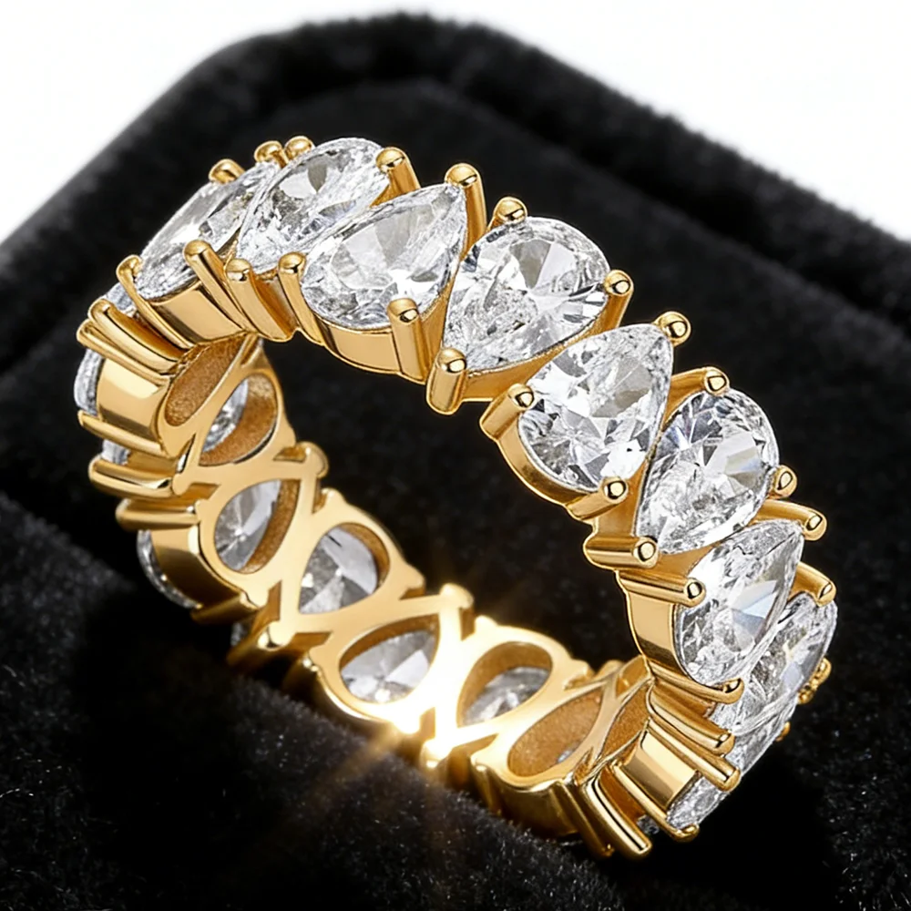 Фото Обручальное кольцо Waterdrop Moissanite Eternity Band с грушевидными бриллиантами, полностью инкрустированное, из серебра S925, штабелируемое, для женщин и мужчин №3