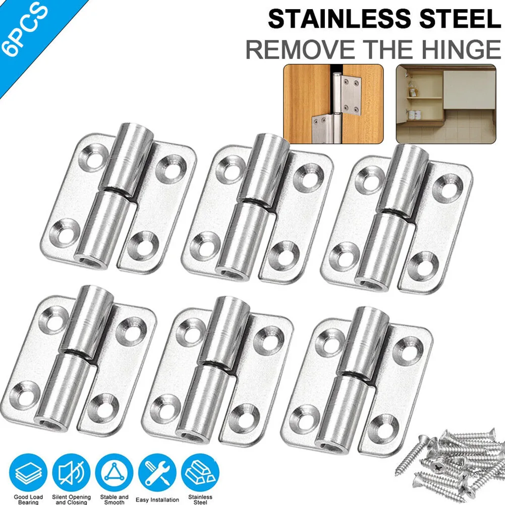 

6pcs Stainless Steel Hinges Flag Shape Lift Off Hinge 1.5 Inch Detachable Hinge For Bathroom Door Cabinet Furniture Hardware