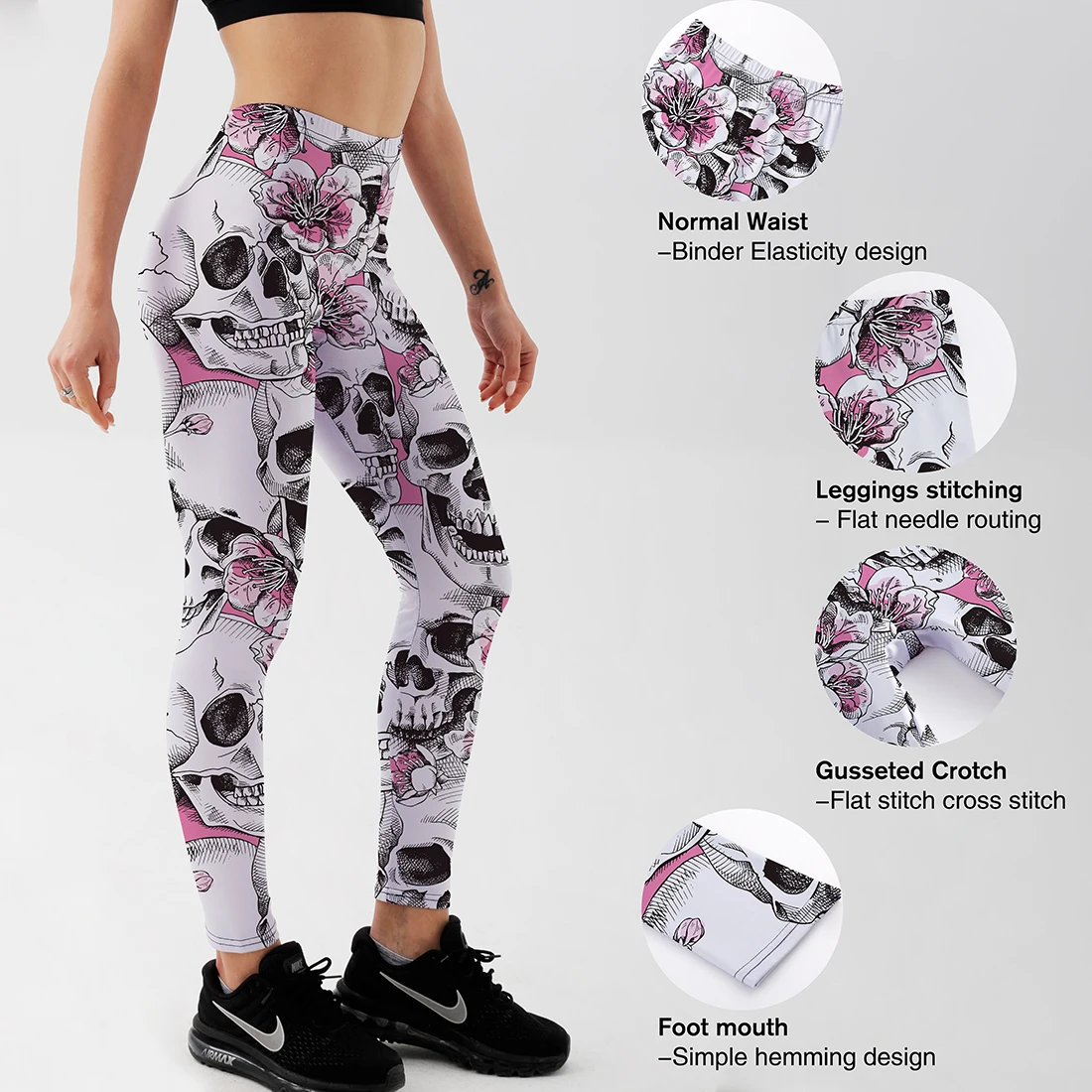 

High Waist Leggings New Arrival Women's Skull&Peach Blossom Leggings Digital Print Pants Trousers Stretch Pants Wholesales