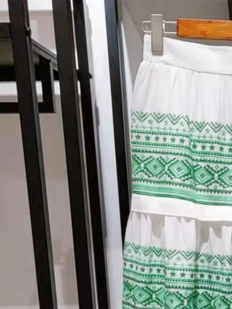 

Женская юбка миди с вышивкой, винтажная зеленая юбка в этническом стиле с поясом на резинке, весна-лето 2022